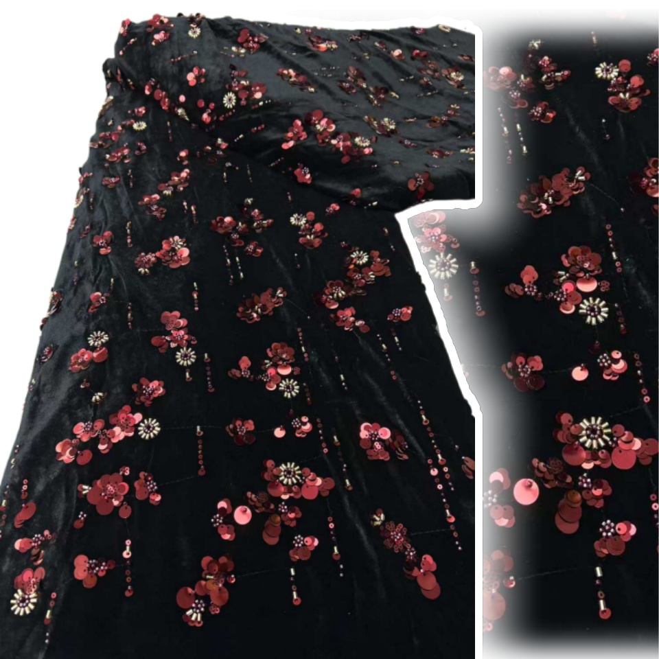 Sewing Velvet Fabric - Paillettes africane Tessuto di pizzo di